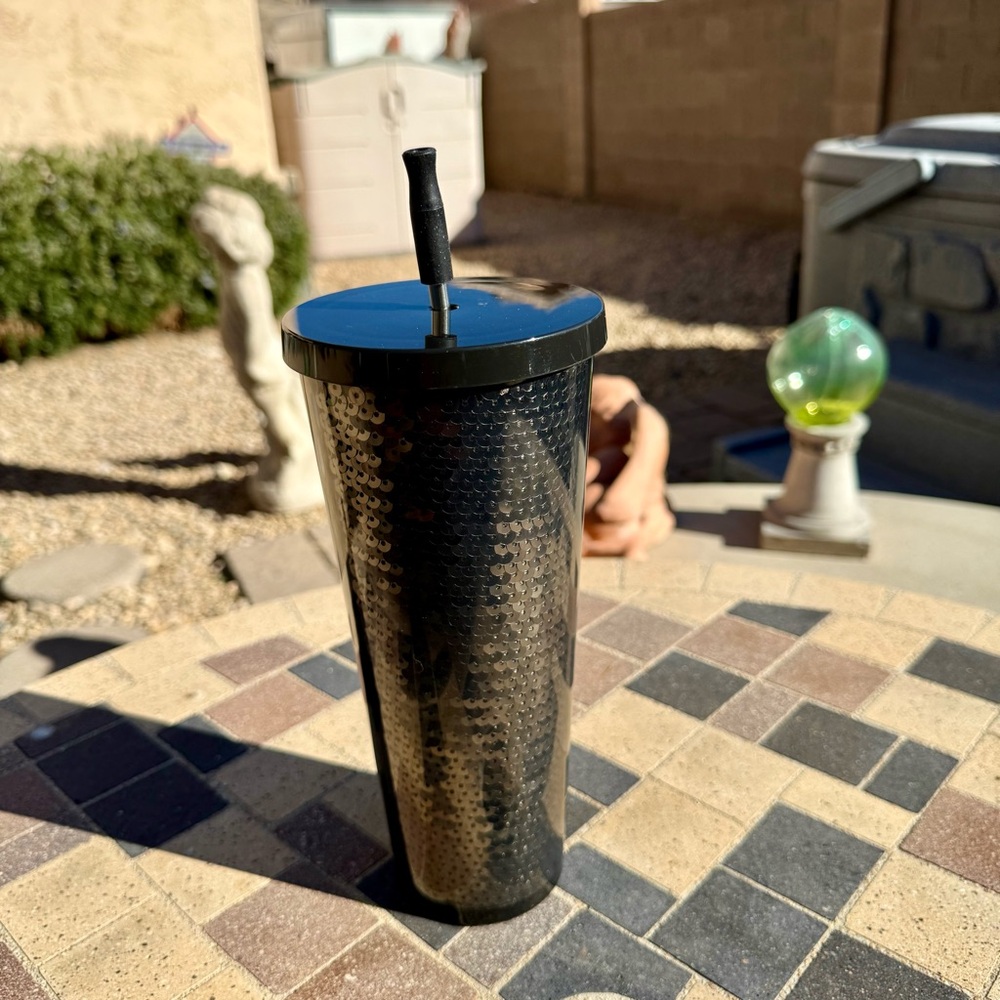 Starbucks Bling & sparkles silver & black sequins tumbler cold cup 24 oz - Picture 13 of 14
